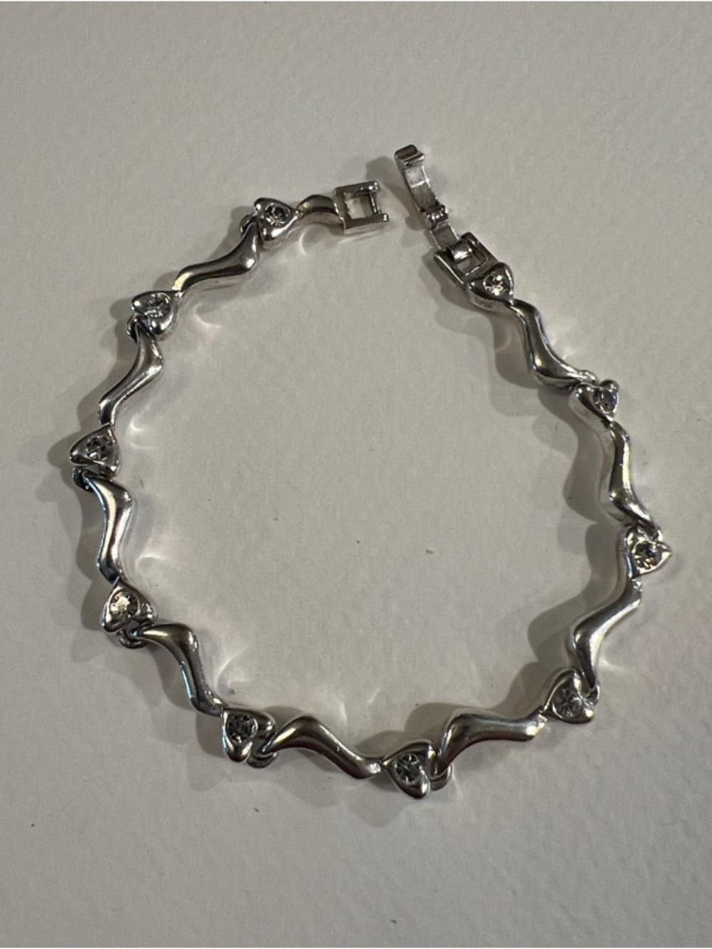 Silver-tone Wavy Link Bracelet with Crystal Accents - Women's Jewelry